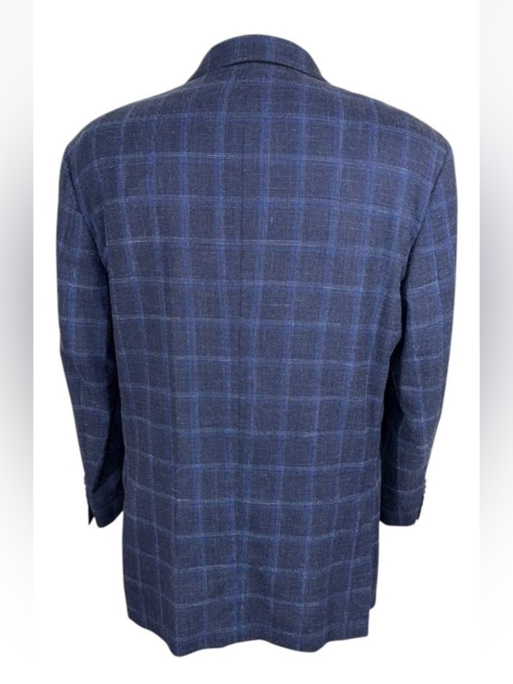 ALLEN EDMONDS LINEN SILK WOOL BLEND BLUE WINDOWPANE SPORT COAT SZ 44S - Picture 4 of 11